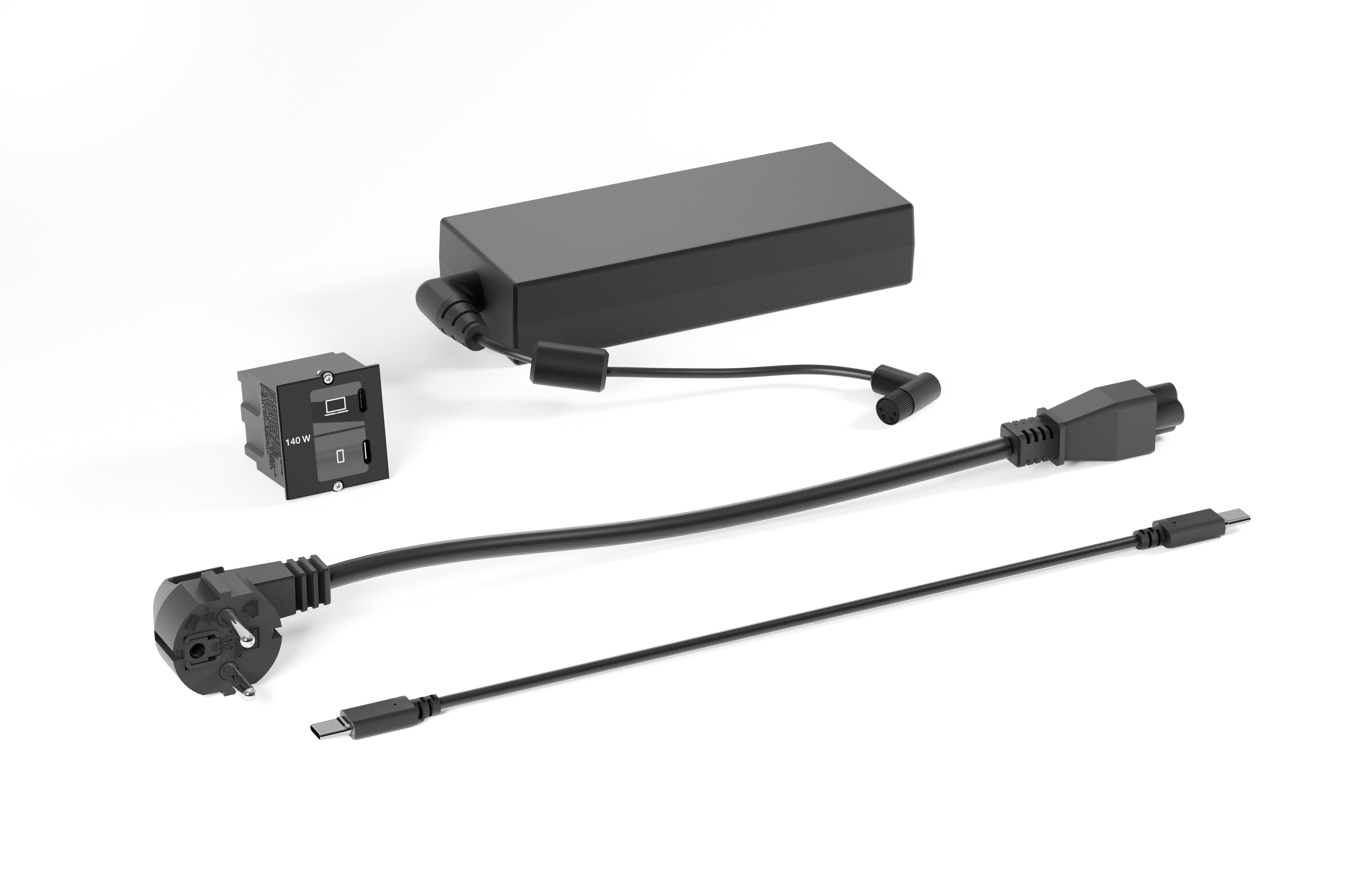 Bachmann BM0021867 Custom Module Bundle, USB C/C/C 140 W, 1,0 m Schutzkontaktstecker, inklusive Verbindungskabel USB 2.0, schwarz
