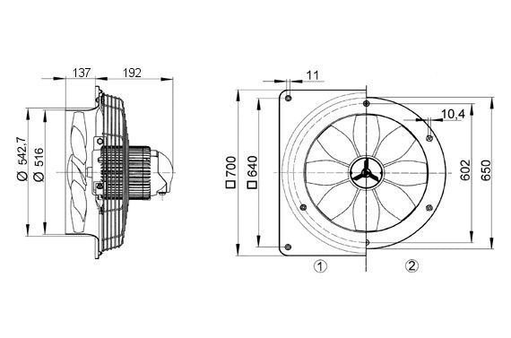 Maico EZQ 50/8 B Axialer Wandventilator, mit quadratischer Wandplatte, Wechselstrom, 110 W
