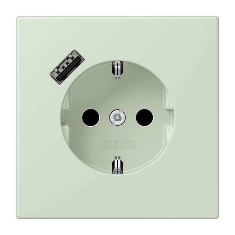 Jung LC152018A218 Schutzkontakt-Steckdose mit USB-Ladegerät Typ A, Safety+, Les Couleurs® 32042, vert anglais pâle