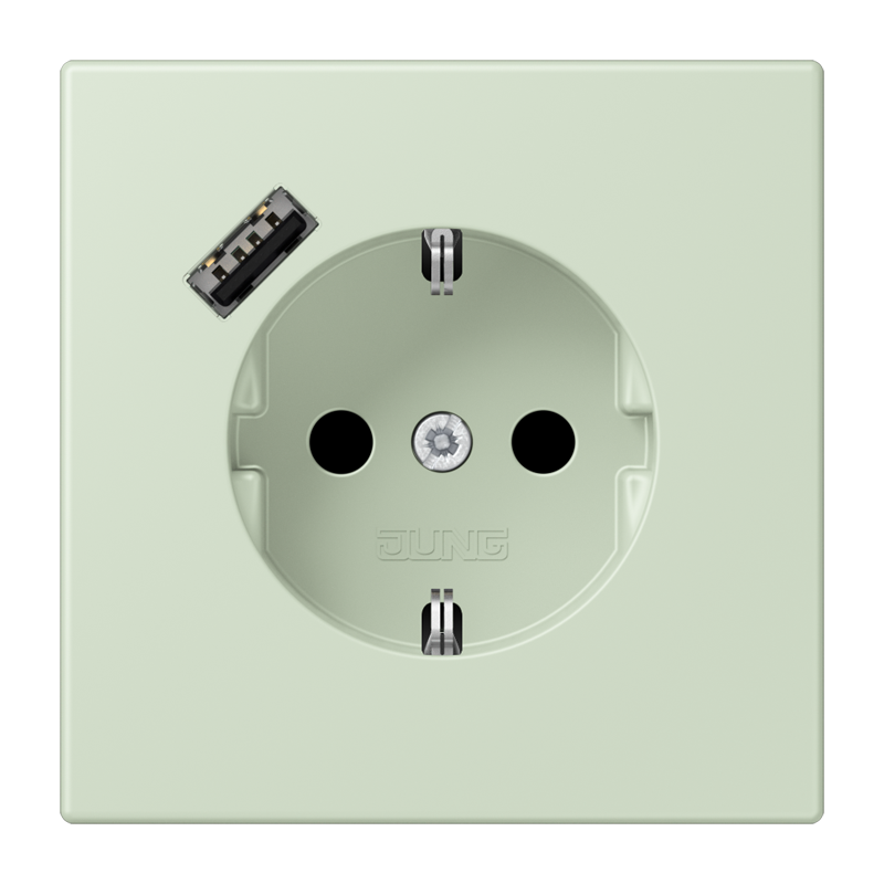 Jung LC152018A218 Schutzkontakt-Steckdose mit USB-Ladegerät Typ A, Safety+, Les Couleurs® 32042, vert anglais pâle