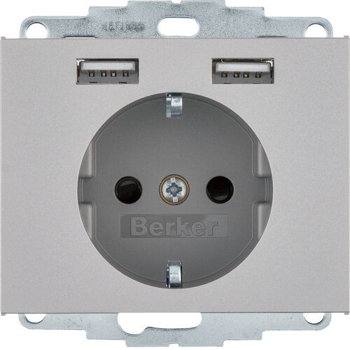 Berker 48037004 Schutzkontakt-Steckdose mit 2x USB Typ A, K5 edelstahl matt
