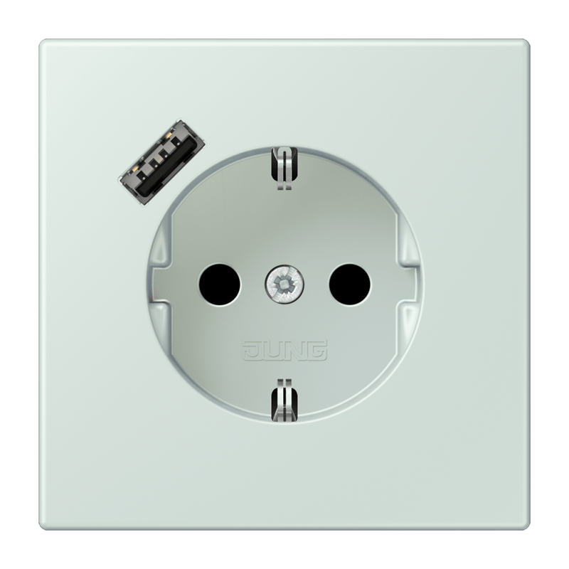 Jung LC152018A215 Schutzkontakt-Steckdose mit USB-Ladegerät Typ A, Safety+, Les Couleurs® 32034, céruléen pâle