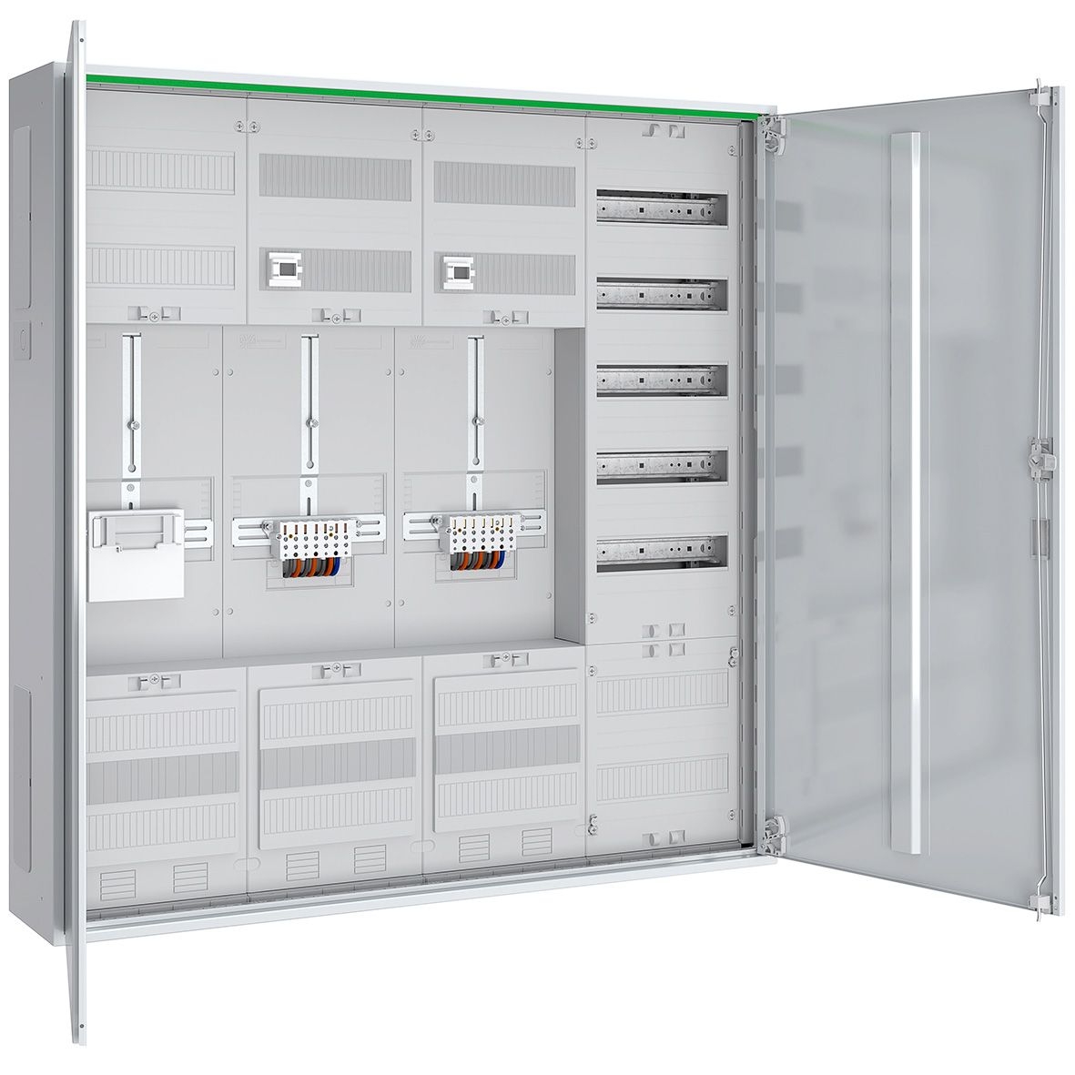 ABN ABNRS407Z0062 Zählerschrank 3Pkt, 2Z, 1R, 1V, 1APZ, sHS, ZSK, IP44, SKII, 5-polig, BxHxT 1050x1100x210 mm, weiß