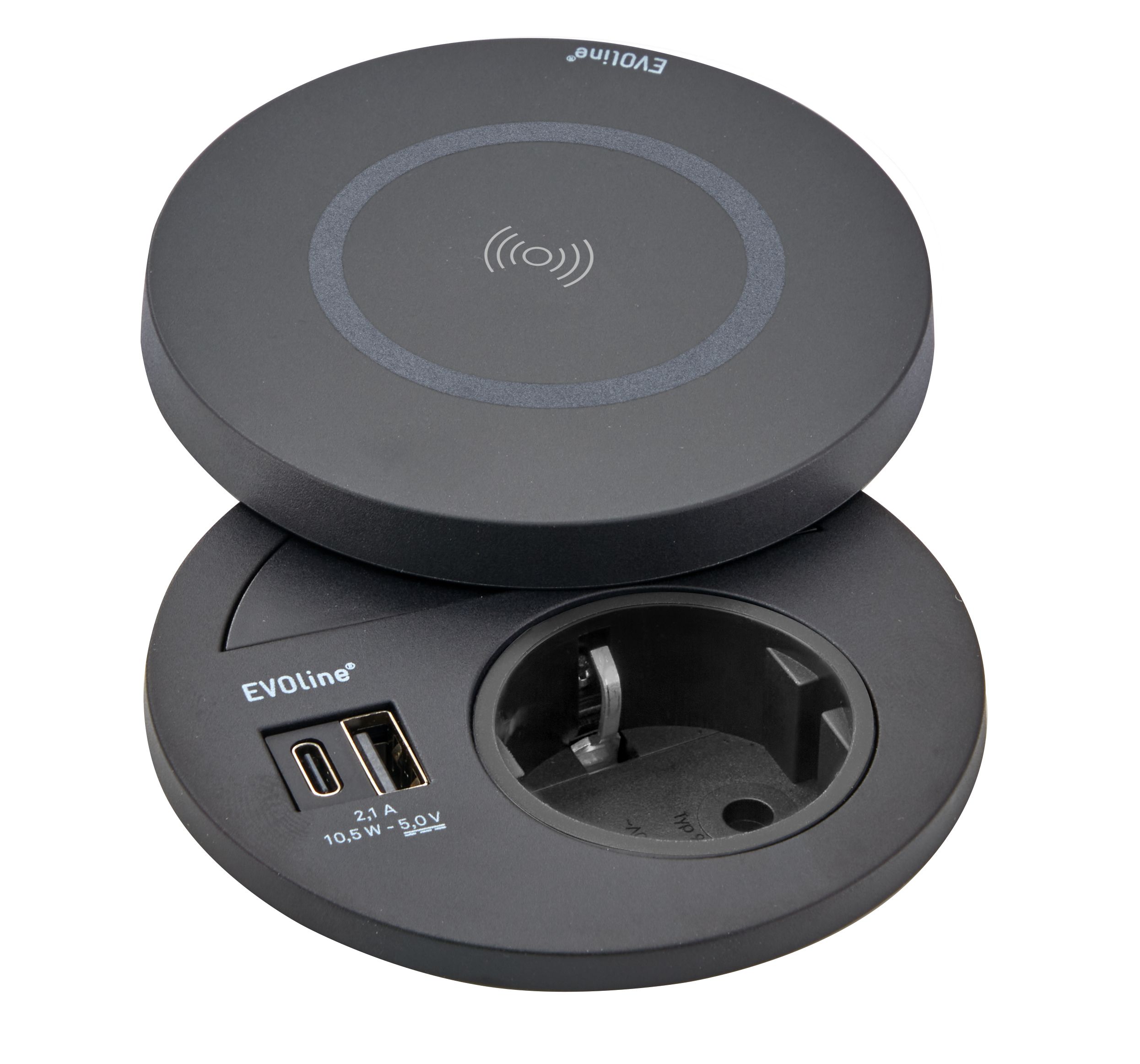 EVOline® 159909129900 Drehdeckel DisQ drahtloser Ladefunktion und Verschlussplatte für Circle80, schwarz