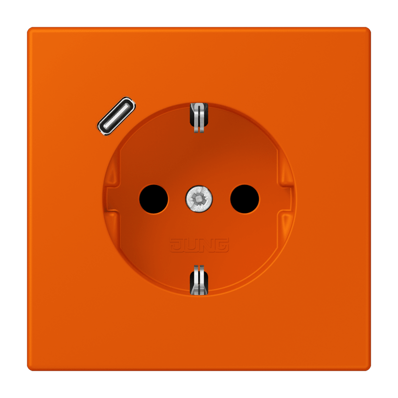 Jung LC152018C260 Schutzkontakt-Steckdose mit USB-Ladegerät Typ C, Safety+, Les Couleurs® 4320S, orange vif