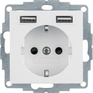 Berker 48036089 Schutzkontakt-Steckdose / USB A-A, Q.x/Q.9, polarweiß samt