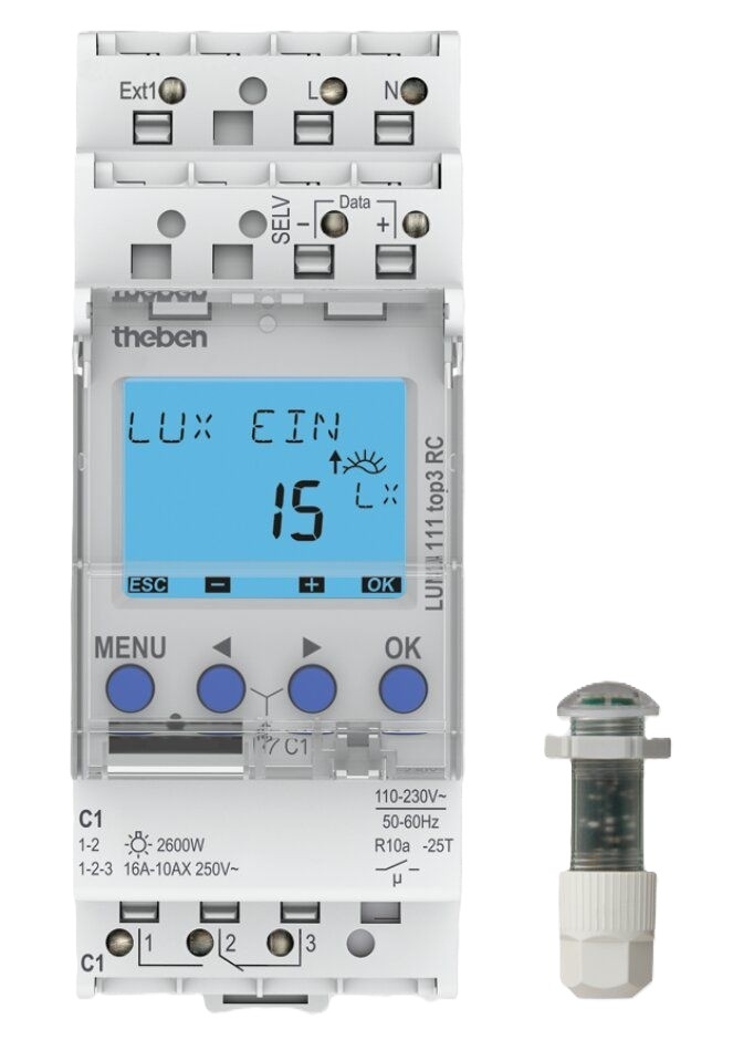 Theben 1110230 LUNA 111 top3 EL Digitaler Dämmerungsschalter mit Einbau-Lichtsensor, 1 Kanal