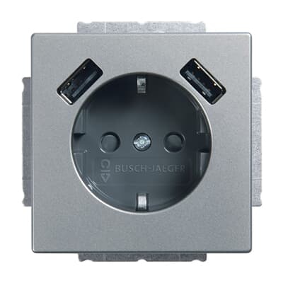 Busch-Jaeger 20 EUCB2USB-866 Schutzkontakt-/USB-Steckdose, 2x USB, mit Befestigungskrallen, edelstahl matt, pur Edelstahl