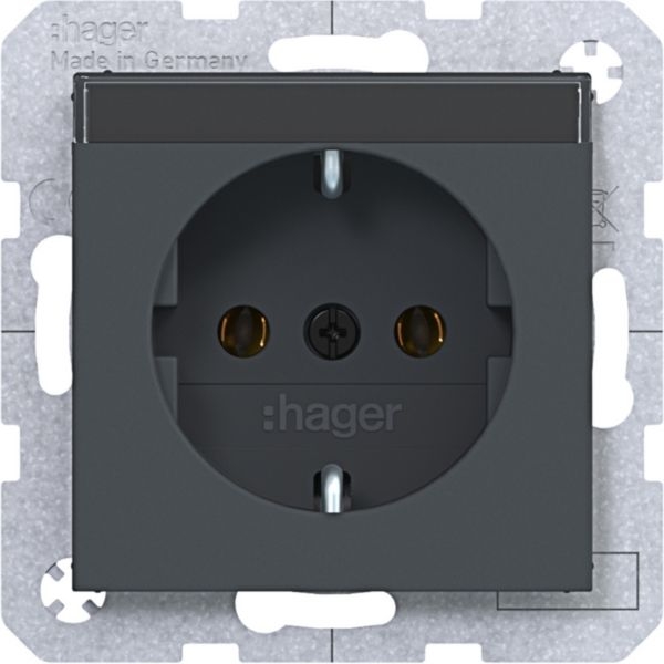 Hager WAS1101AT Schutzkontaktsteckdose, Beschriftungsfeld, Steckklemmen, A.x/C.x, anthrazit matt