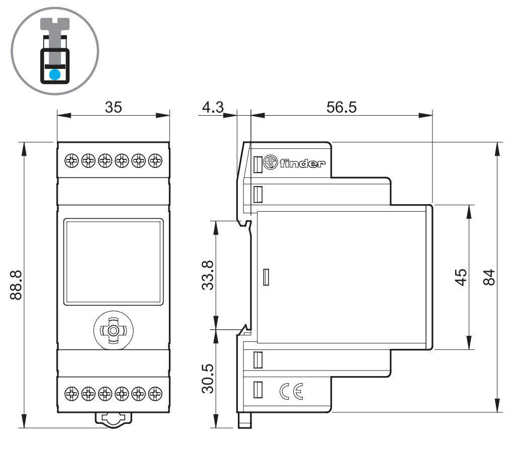 Finder 840202300000 Zeitrelais-digital, SMARTimer, 2 Wechsler, 16 A, für 110 bis 240V AC/DC, 25 Zeitfunktionen, NFC-programmierbar, Zeitbereiche 100 ms bis 416 Tage