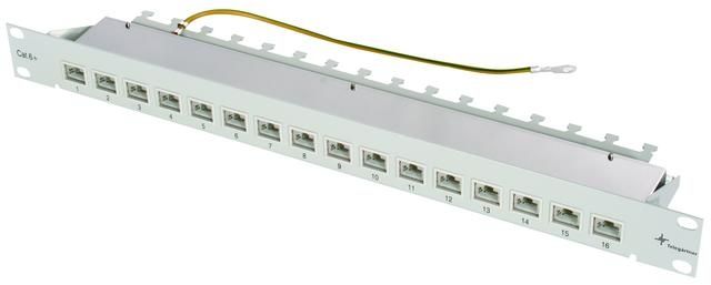 Telegärtner MPP16-HS K 16-Port 19" Patchpanel Cat. 6A, lichtgrau
