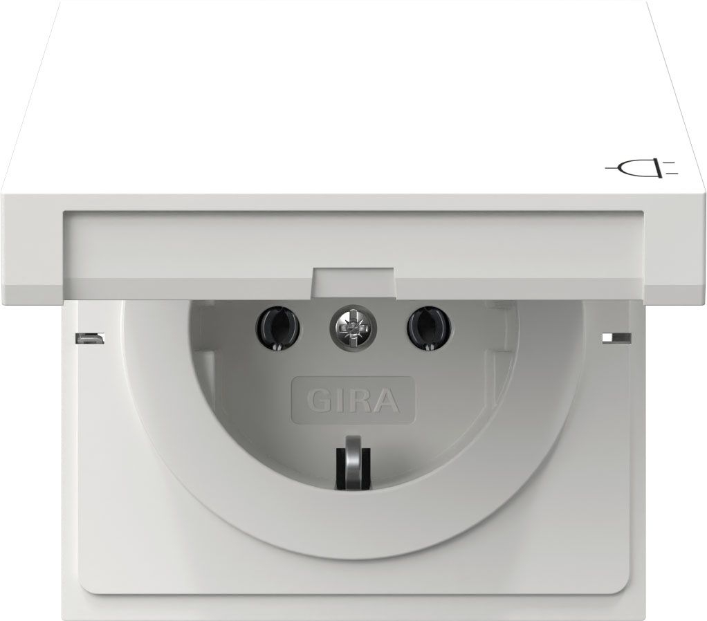 Gira 445470 Schutzkontakt-Steckdose Klappdeckel , Flächenschalter, reinweiß glänzend