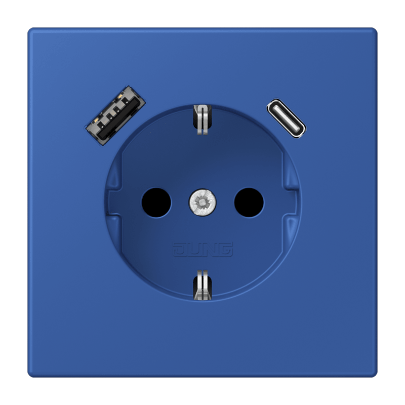 Jung LC152015CA253 Schutzkontakt-Steckdose mit USB-Ladegerät Typ AC, Safety+, Les Couleurs® 4320K, bleu outremer 59