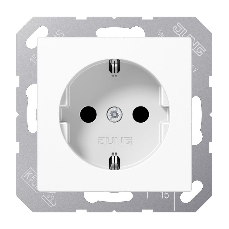Jung SPA1520KIWW Schutzkontakt-Steckdose, SAFETY+, Duroplast antimikrobiell, Serie AS, alpinweiß