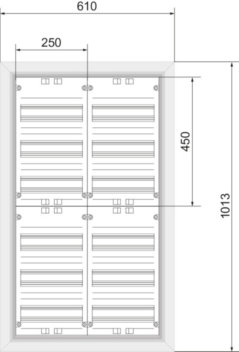 ABN UK26 Feldverteiler, 2x6-reihig, UP/HW, 144TE für REG, mit Volltüre, 610x1013x131 mm, weiß