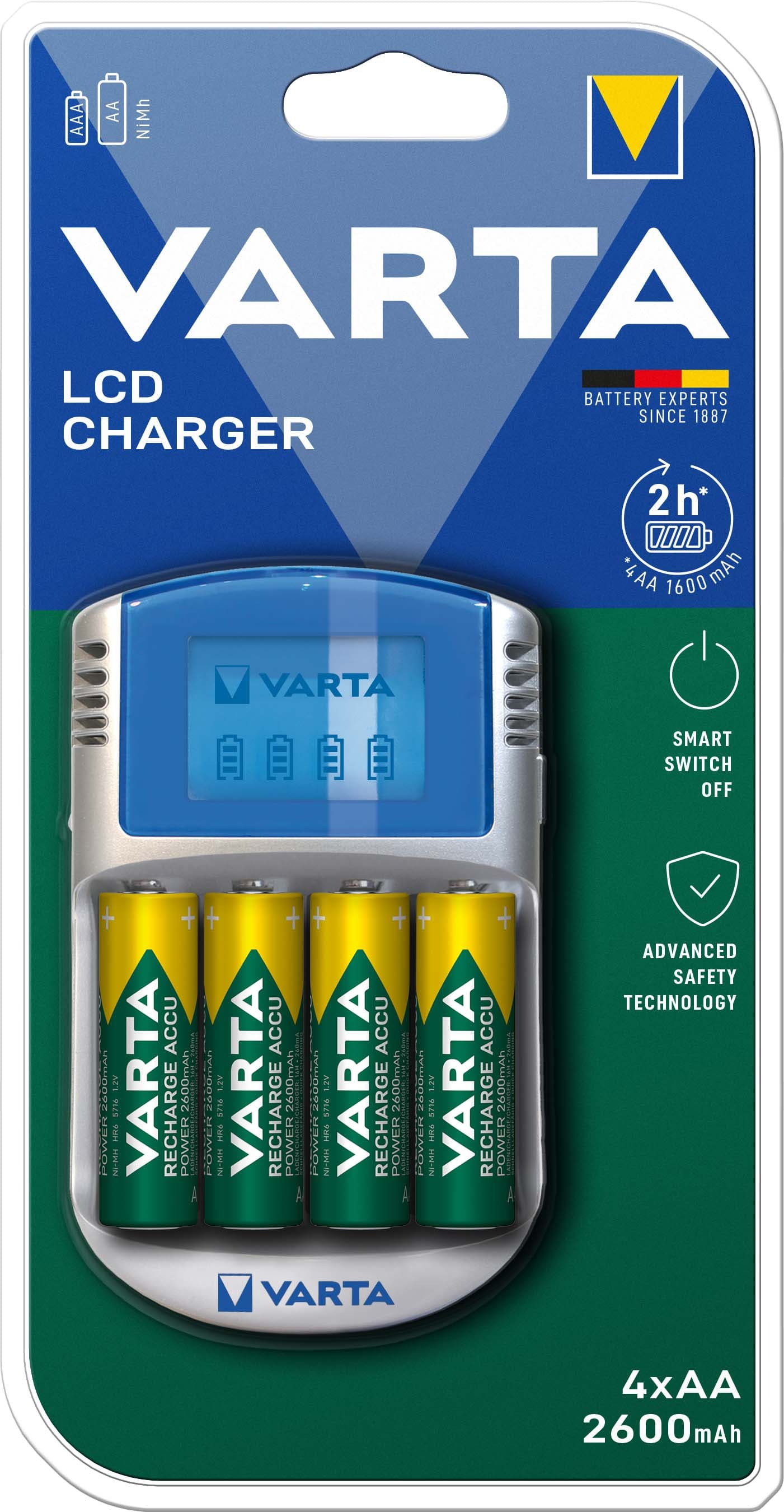 Varta 57070201451 LCD Charger inkl. 4x AA 2600mAh + 12V Adapter + USB Kabel