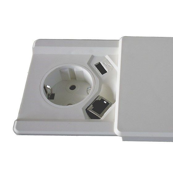 EVOline® 159270001900 Tisch-Einbausteckdose Square80 mit USB +CAT6-Buchse fest