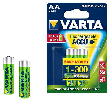 Varta ACCU Batterien 5716 AA/Mignon Akku 2600mAh, 2-Stück