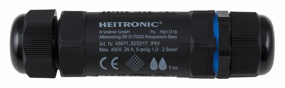 Heitronic 45611 Kabelverbinder 5-polig IP68, M25 (8-14mm Kabeldurchmesser), UV-beständig, wetterfest, für den Außenbereich