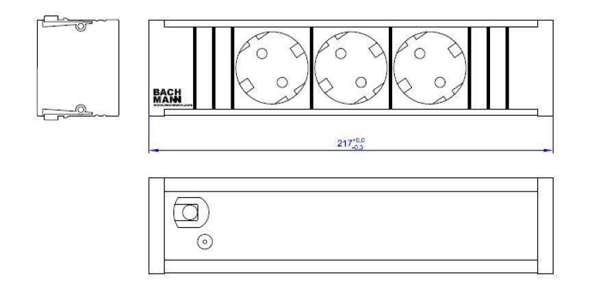Bachmann 333.1007 CONI Steckdoseneinheit ALU 3 Schutzkontaktsteckdosen (erhöhter Berührungsschutz), Festanschluss mit Zultg. H05VV-F 3G1,5qmm, 0,20m mit GST18/3 Stecker