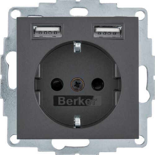 Berker 48031606 Schutzkontakt-Steckdose mit 2x USB Typ A, B1/B7, anthrazit matt