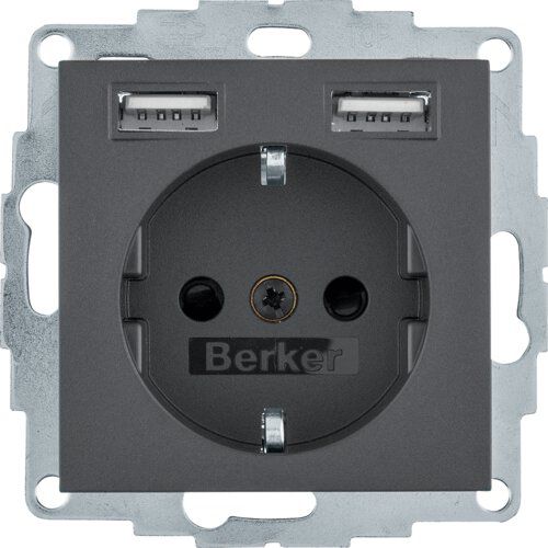 Berker 48031606 Schutzkontakt-Steckdose / USB A-A, B.3/B.7, anthrazit matt