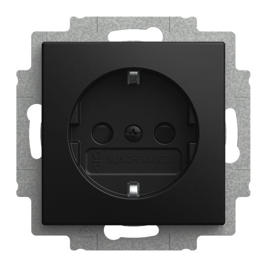 Busch-Jaeger 23 EUCB-915 Schutzkontaktsteckdose Safety+ mit Schraubanschluss, mit Befestigungskrallen, Busch-balance SI, schwarz matt