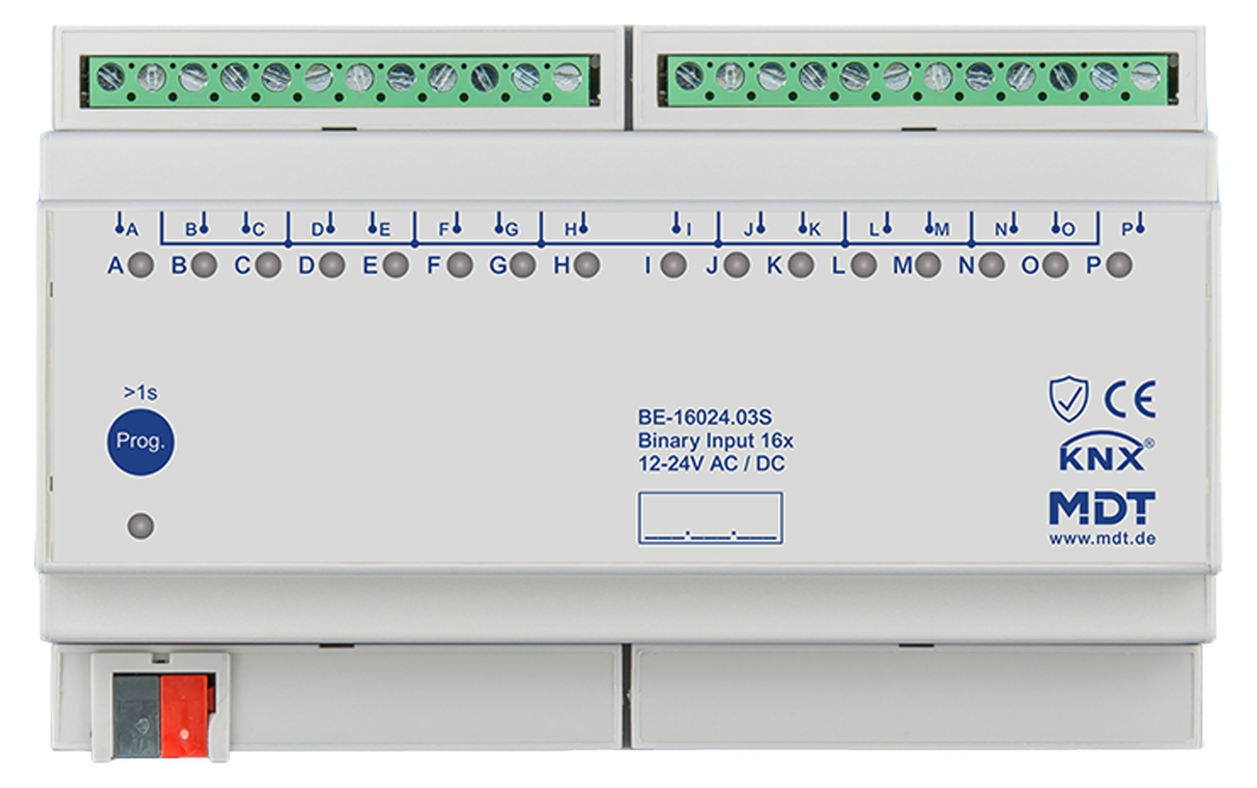 MDT BE-16024.03S KNX Binäreingang 16-fach, 8TE REG, Ausführung 24 V AC/DC