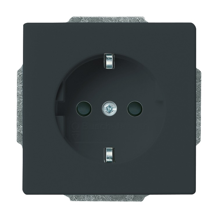 Busch-Jaeger 2300 EUCB-81 Schutzkontakt-Steckdose Safety+ mit Schraubklemmen,  mit erhöhtem Berührungsschutz, mit Befestigungskrallen, anthrazit glänzend, Plattform 63