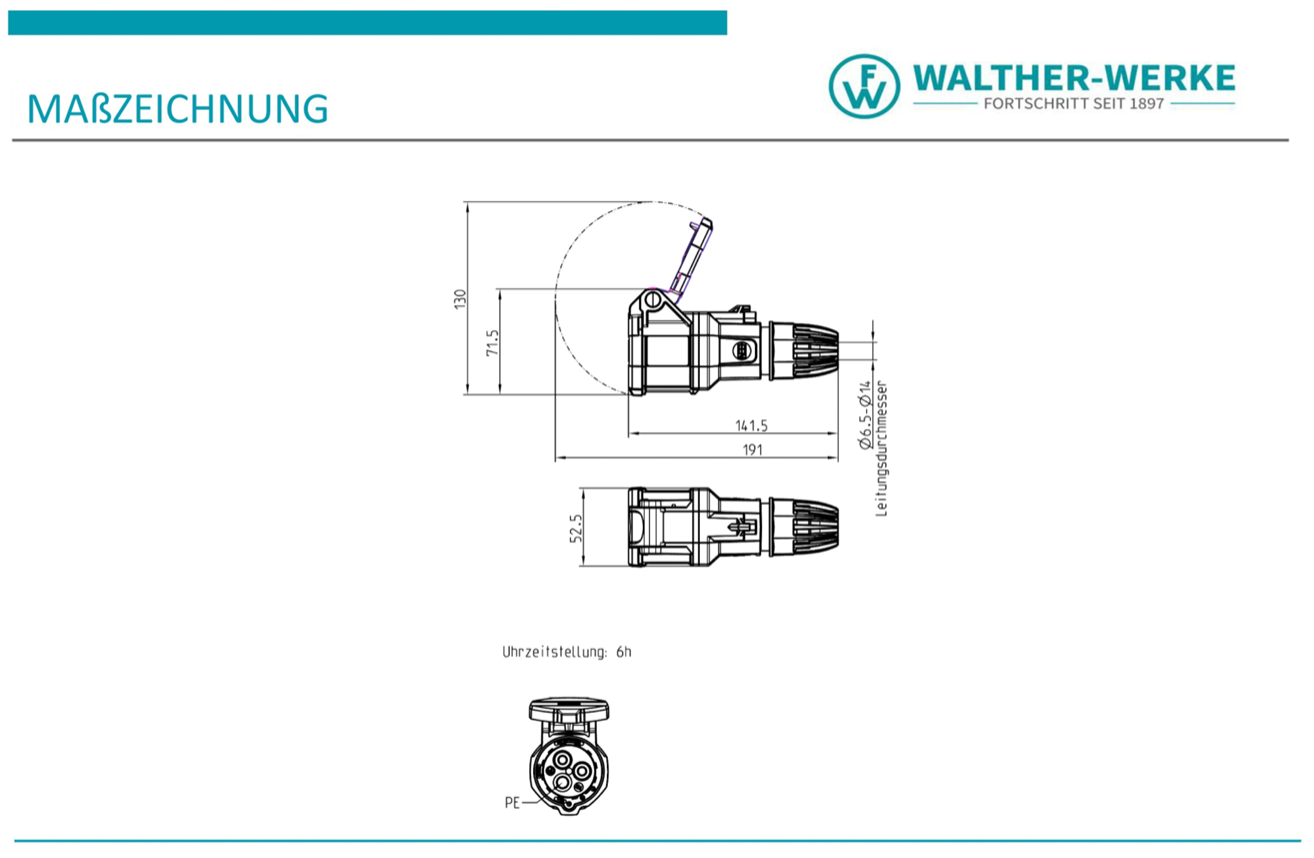 Walther Electric FW311306CC CEE NEO Kupplung Classic, 230V, 16A, 3P, 6h, IP54, mit Käfigzugfeder-Technik