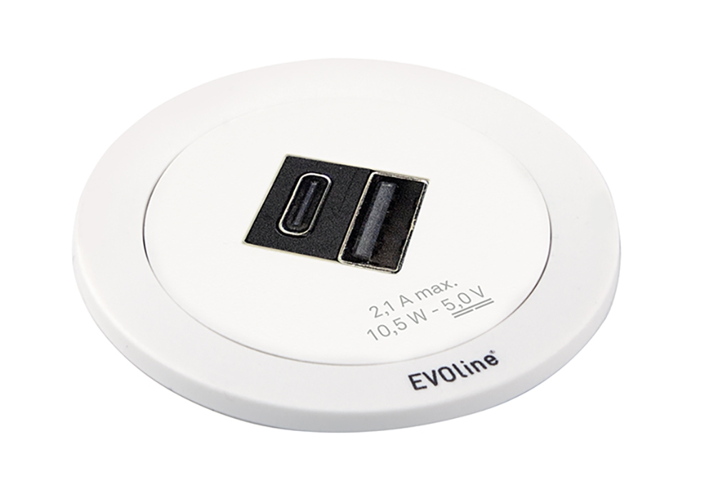 EVOline® 159280016900 One mit Doppel USB Charger Typ A + C, Netzanschlusskabel 3 m, weiß