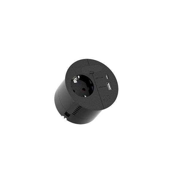Bachmann 938.203 LOOP IN CHARGE, 1x Schutzkontaktsteckdose, 1x USB A/C 22 W, 1x Kabeldurchlass, 0,2 m GST18, schwarz