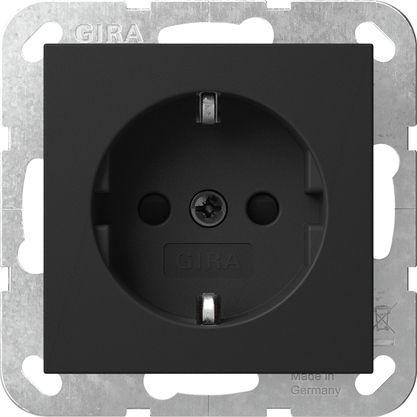 Gira 4383005 Schutzkontakt-Steckdose mit erhöhtem Berührungsschutz (Safety Plus) ohne Befestigungskrallen mit Schraubklemmen, System 55, schwarz matt