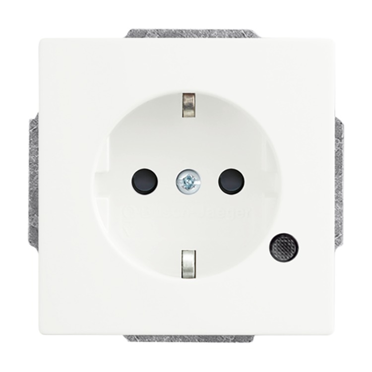 Busch-Jaeger 20 EUCBL-884 Schutzkontakt-Steckdose Safety+ mit LED-Kontrolllicht, mit erhöhtem Berührungsschutz, mit Befestigungskrallen, studioweiß matt, Plattform 63