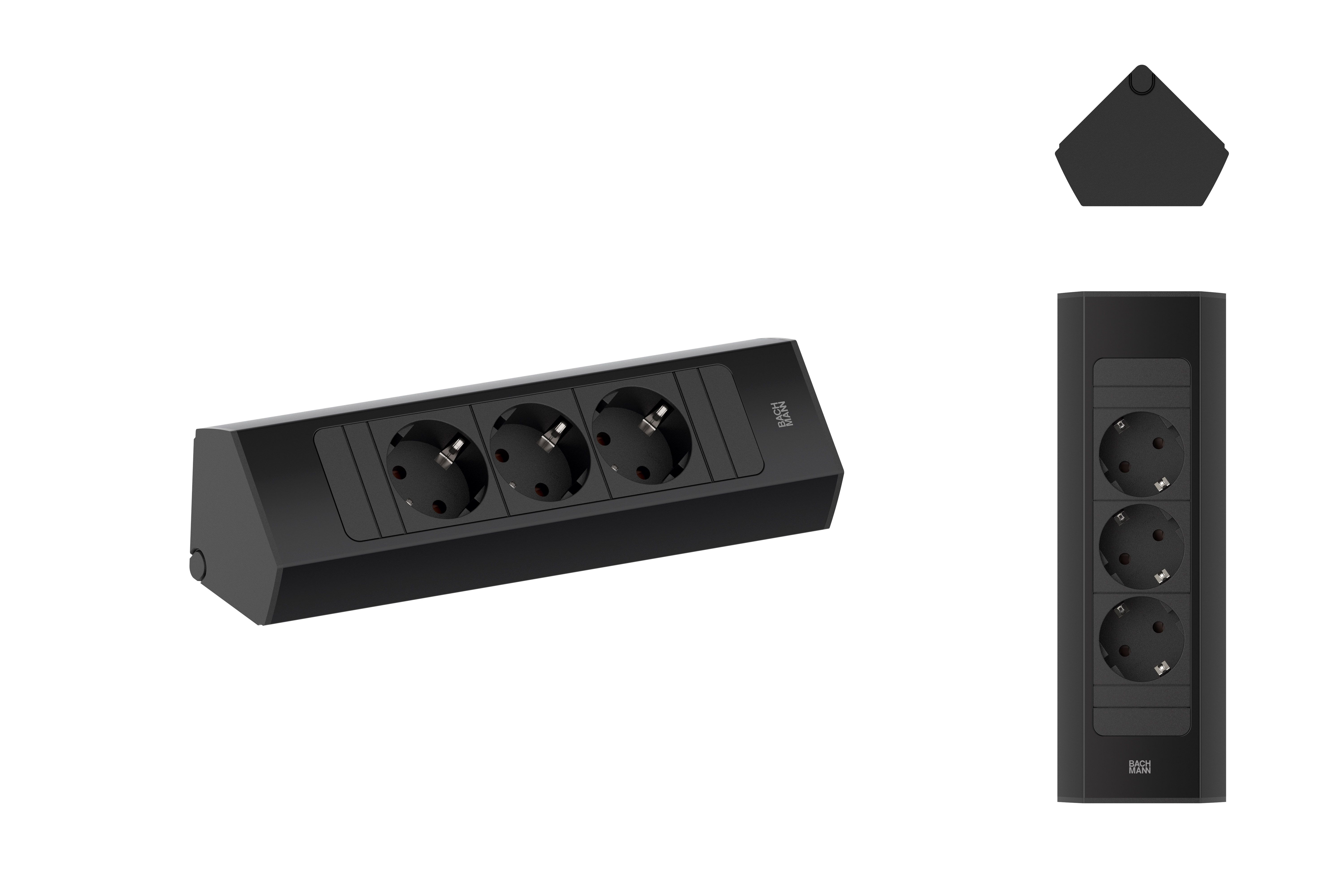 Bachmann 932.100 Steckdosenleiste CASIA 2 Kurz, 3x Schutzkontaktsteckdose, 2,0 m Aderendhülsen und beigelegter Montagestecker, schwarz