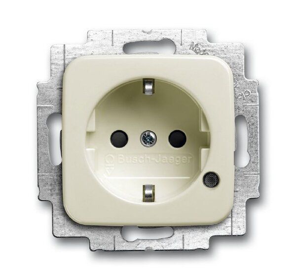 Busch-Jaeger 20 EUCBL-212 Schutzkontakt-Steckdose Safety+ mit LED-Kontrolllicht, mit erhöhtem Berührungsschutz, mit Befestigungskrallen, weiß glänzend, Busch-Duro 2000 SI