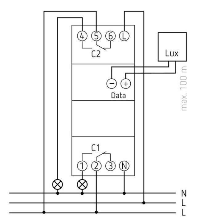 Theben 1120230 LUNA 112 top3 EL Digitaler Dämmerungsschalter mit Einbau-Lichtsensor, 2 Kanäle