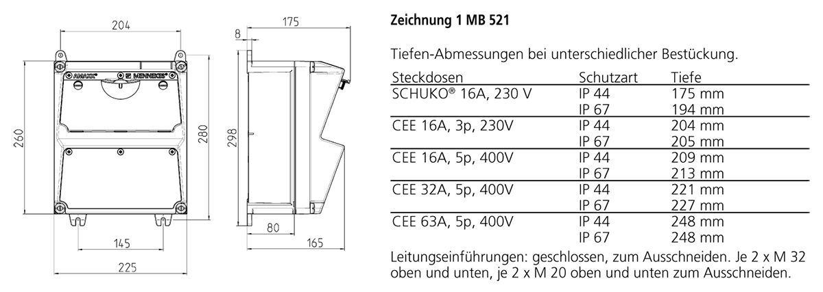 Mennekes 920022 AMAXX Steckdosen-Kombination, IP44, 2x CEE
