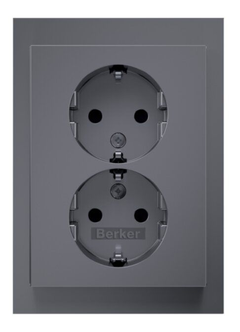 Berker 47597004 Doppelsteckdose Schutzkontakt Abdeckplatte, erhöhtem Berührungsschutz, Berker, K.5, edelstahl matt lackiert