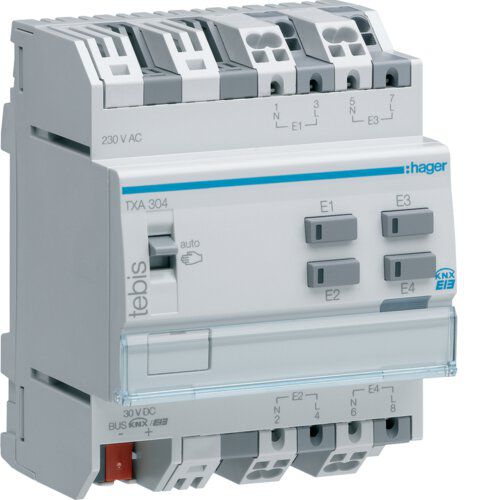 Hager TXA304  Binäreingang 4fach, 230V~, REG, KNX