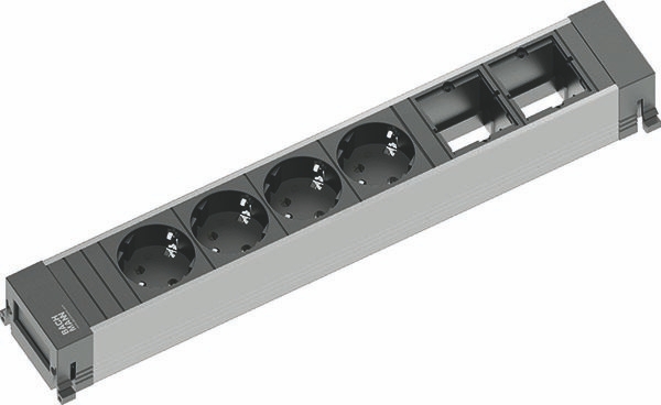 Bachmann 916.030 Power Frame, 4 Schutzkontaktsteckdosen, 2 Custom Module leer, Zuleitung 0,5m H05VV-F 3G2,5qmm mit GST18-Stecker