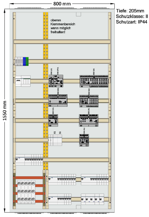 elektroland24 E24-KNX-3.1-SV Komplettschrank bestückt, KNX Standardverteiler, 1550x800x205mm, SK II, IP44