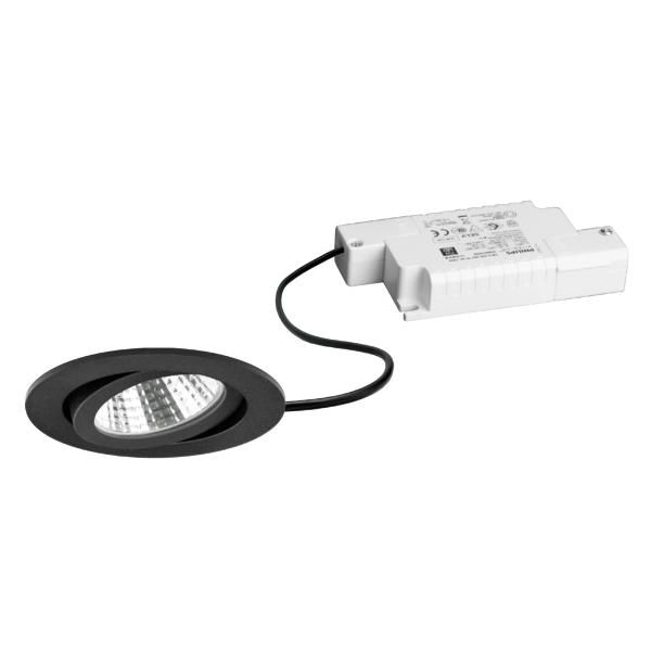 Brumberg 39363183 BB03 LED-Einbaustrahlerset 230 V AC, 6 W, 38°, 630 lm, 3.000 K, rund, schwenkbar, Phasenabschnitt dimmbar, strukturschwarz