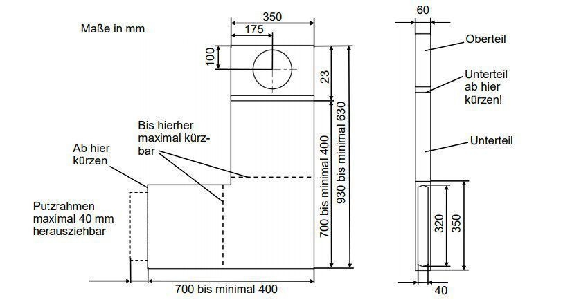 Lunos 041154 Fassadenelement LUNOtherm S60 mit Schallschutz, für Dämmstärken ab 60mm, Tiefe 60mm, kürzbar bis 630x400mm