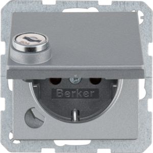 Berker 47636084 Schutzkontakt-Steckdose mit Klappdeckel, Steckklemmen und Schloss, Q.1, alu samt, lackiert