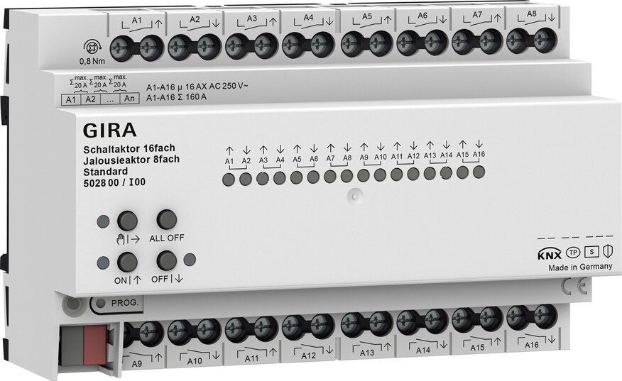 Gira 502800 Schalt-/Jalousieaktor 16-fach/8-fach 16 A REG Standard KNX Secure