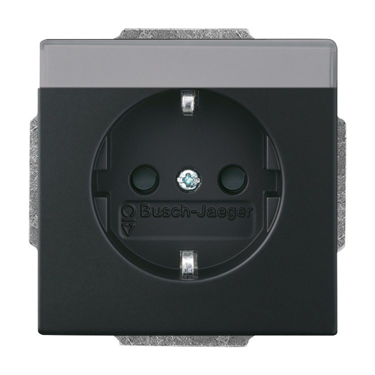 Busch-Jaeger 20EUCNB-885 Schutzkontakt-Steckdose Safety+, mit Beschriftungsfeld, schwarz matt, Plattform 63