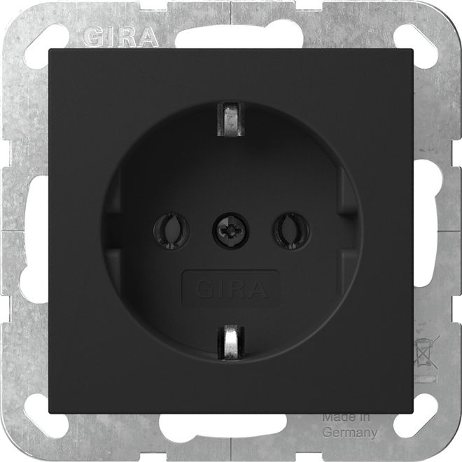 Gira 4180005 Schutzkontakt-Steckdose mit Schraubklemmen, System 55, schwarz matt