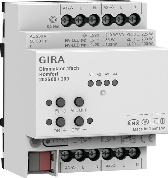 Gira 202500 Dimmaktor 4-fach Komfort für KNX 4 x 225 W/VA