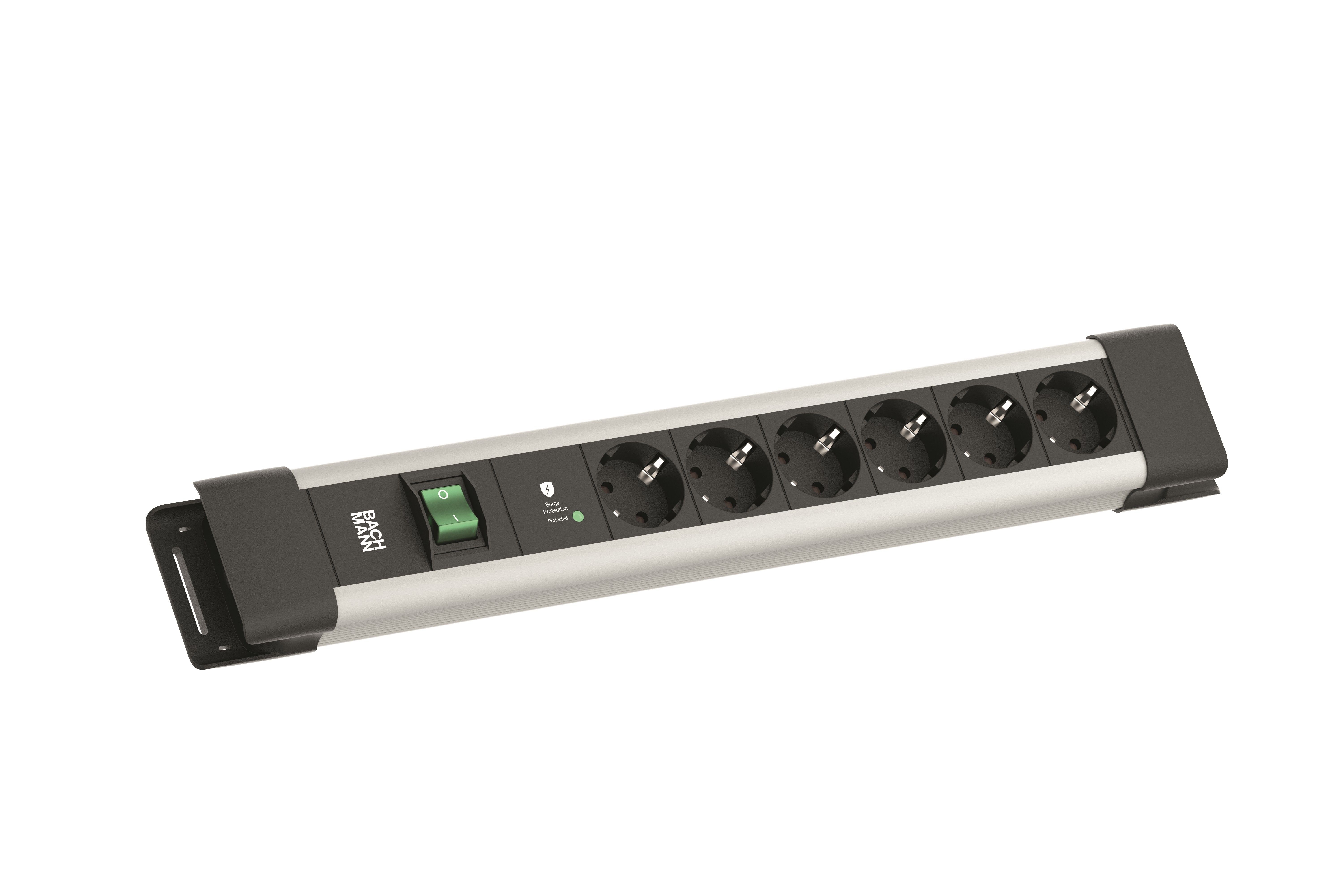 Bachmann BM005925 Steckdosenleiste CONNECTUS, 6x Schutzkontaktsteckdose, 1x Überspannungschutz-Plus, 1x Schalter, 2,0 m Schutzkontaktwinkelstecker, grau/schwarz